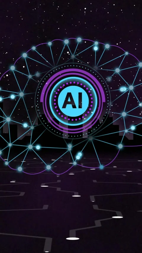 Animation of ai text, human brain and digital data processing over black Stock Footage 343714165