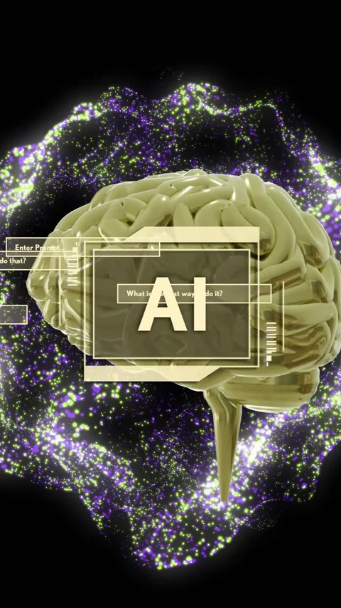 Animation of ai text, human brain and digital data processing over dark Stock Footage 343714185