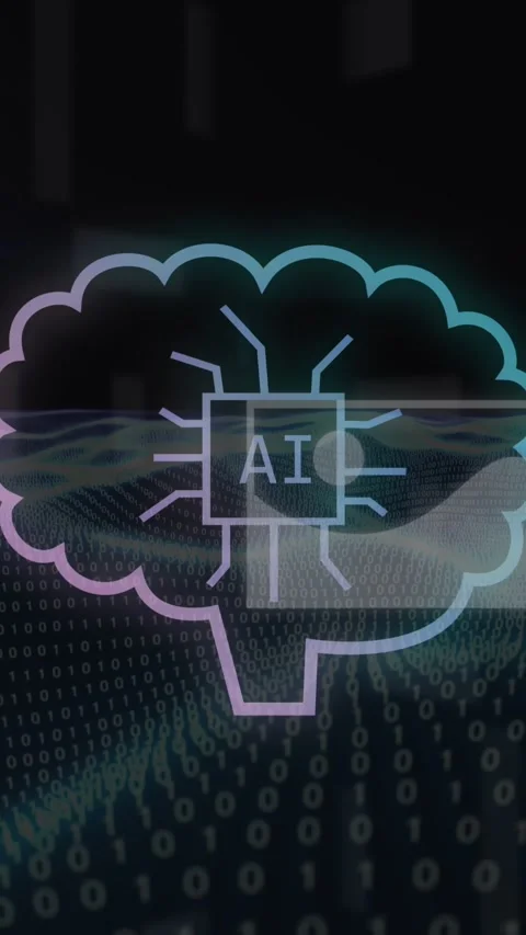 Animation of ai text, icons and binary coding Video stock 343640842