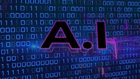 Animation of ai text with illuminated lines and binary codes over abstract Stock Footage 257175871