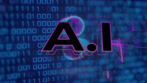 Animation of ai text, moving circles, illuminated lines and binary codes over Stock Footage 257175842