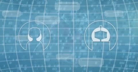 Animation of ai text in robot, heart in alien over globe against binary codes on Stock Footage 327587245