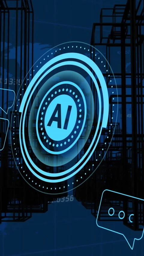 Animation of ai text, scope scanning and digital data processing over dark Stock Footage 343714160