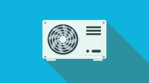 Animation of air conditioning icon with a shadow effect on a blue background. Stock Footage 304583454