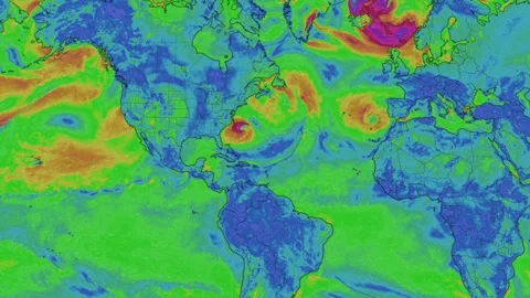 Animation of Air Flow Movement on World Map Stock Footage 292319900