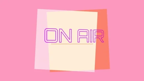 Animation of on air text over rhombuses and squares against pink background Stock Footage 328974558