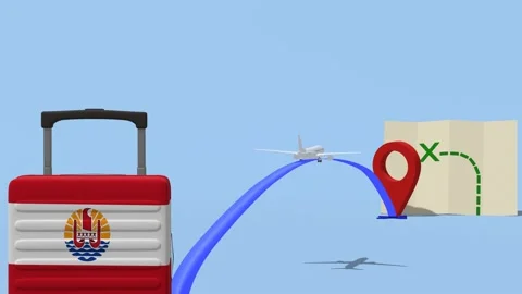 Animation Airline and map and luggage with flag of  - French Polynesia Stock Footage 233649569