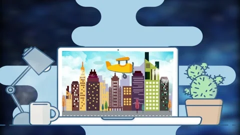 Animation of an airplane flying on a laptop screen. Symbolizes travel, touris 스톡 동영상 200844343