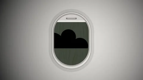 Animation of airplane window views transitions from open to closed, reveali.. Stock Footage 340537997