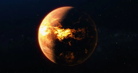 Animation of the alien volcanic planet in the space Vidéo 111065031