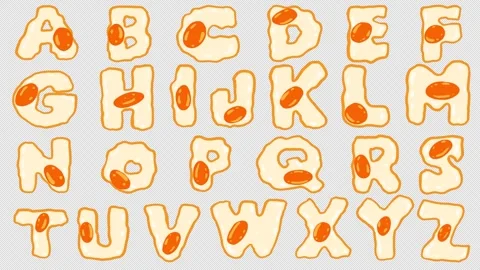 Animation of an alphabet made of fried eggs on a green background. Stock video Stock Footage 334716487