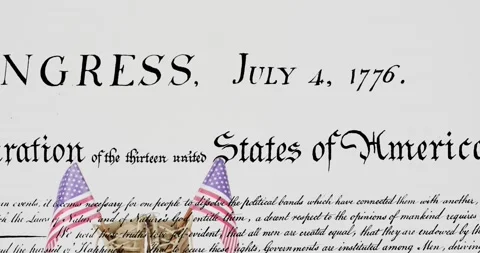 Animation of american declaration of independence text over american flags in 库存影片 243302167
