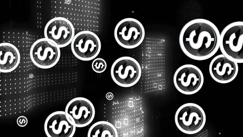 Animation of american dollar sign, binary coding and financial data processing Stock Footage 312505106