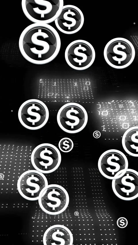 Animation of american dollar sign, binary coding and financial data processing Stock Footage 320759159