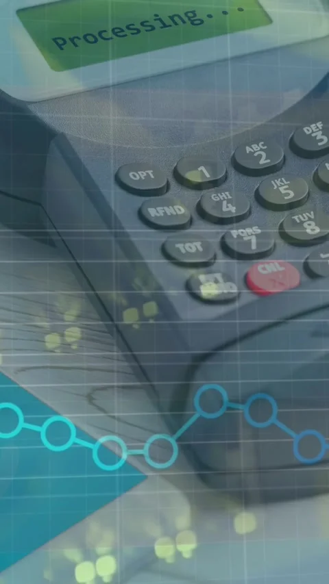 Animation of american man using vr headset over payment terminal Stock Footage 344722608