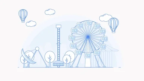 Animation amusement park. Flat line art design. HD banner background. Stock Footage 90910148