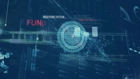 Animation of analysing system text over scanner and layers of processing data Stock Footage 265501744