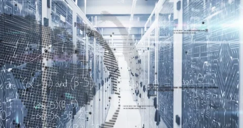 Animation of and data processing over empty and server room Stock Footage 327201784