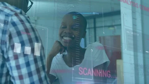 Animation of and interface over business people wearing phone headsets Video stock 327064561