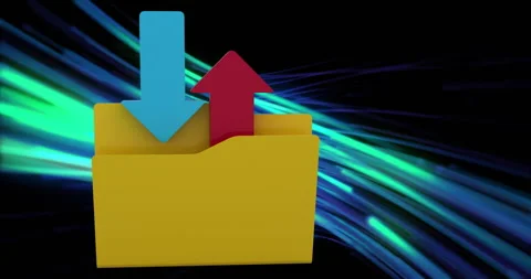 Animation of in and out folder and digital data processing over light trails on Stock Footage 267187110