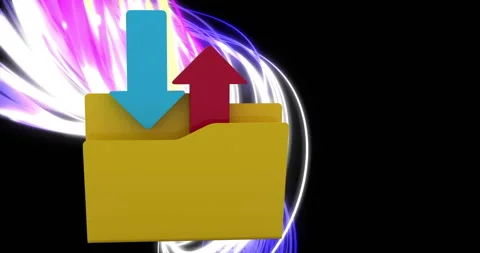 Animation of in and out folder and digital data processing over light trails on Stock Footage 267187124