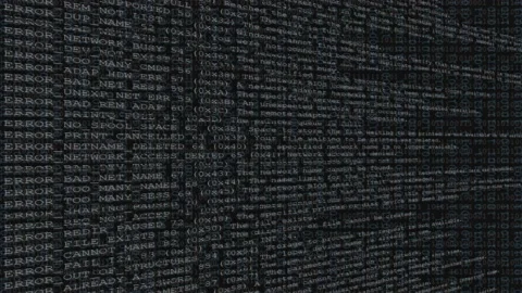 Animation of angled scrolling white error code data with glitch at end Stock-Footage 236514859