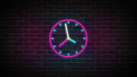 Animation of Animated Clock Ticking with neon style Stock Footage 121870765