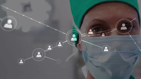 Animation of animation of network of connection over businesswoman wearing phone Stock Footage 329923830