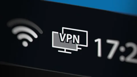 Animation of Animation of VPN (Virtual Private Network)  Status on the Taskbar Stock Footage 243260684