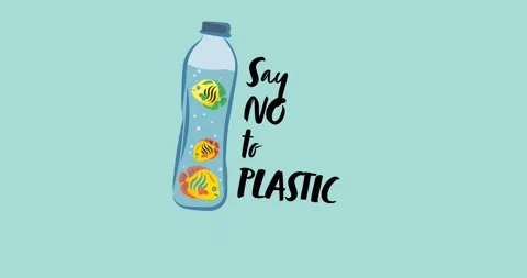 Animation of anti plastic text and fish in bottle on blue background Stock Footage 328295607