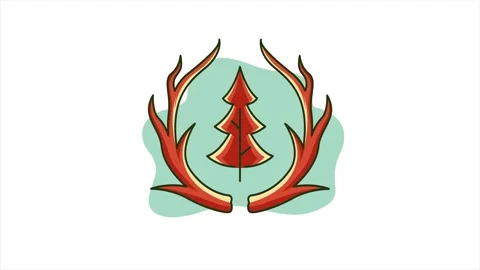 Animation of antlers with pine tree motion graphic design, loop animation o.. 스톡 동영상 263202120