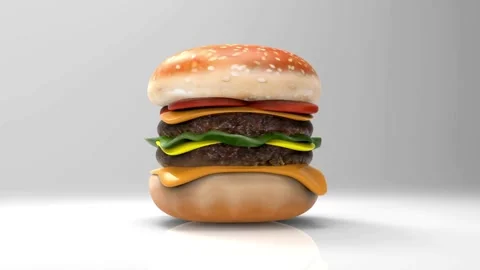 Animation of appetizing hamburger rotating on white background. lettuce, Stock Footage 336579596