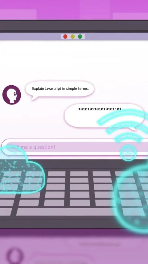 Animation of application icons over chat with ai on laptop against abstract Stock Footage 343718905