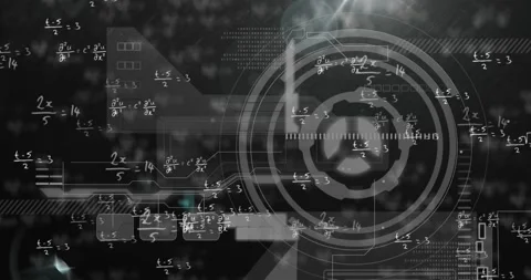 Animation of arc reactor, abstract pattern and lens flare over mathematical Stock Footage 222833488