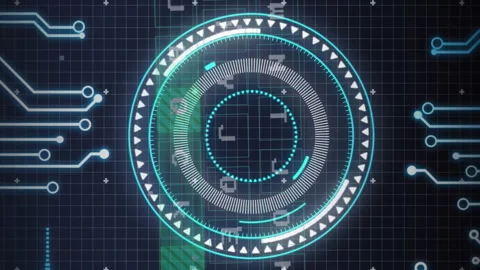 Animation of arc rector, keyboard , circuit board pattern over infographic Stock Footage 312773065