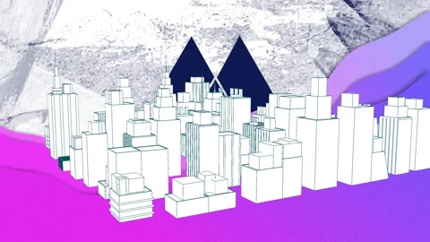 Animation of architectural cityscape and triangular pattern on grunge background Stock Footage 327900419