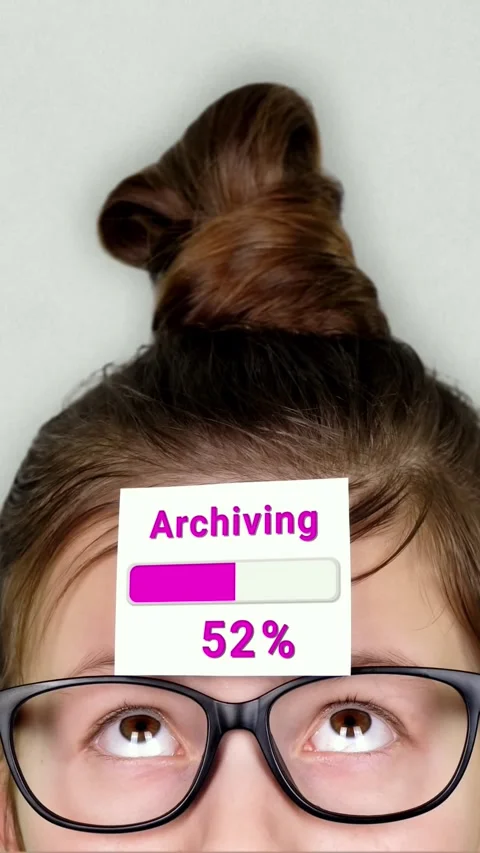 Animation of Archiving process takes place on the sticker. A smart teenager face Stock Footage 307685948