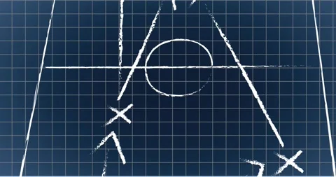 Animation of arrow and x with circles on sports court on grid pattern against Stock Footage 257104839