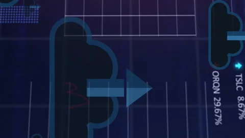 Animation of arrow in cloud with graphs, computer language and trading board Stock Footage 312423102