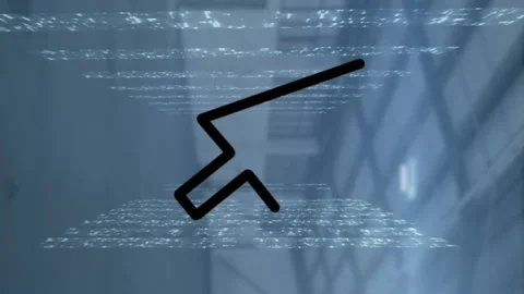 Animation of arrow cursor icon over multiple screens of mosaic squares against Stock Footage 313038340