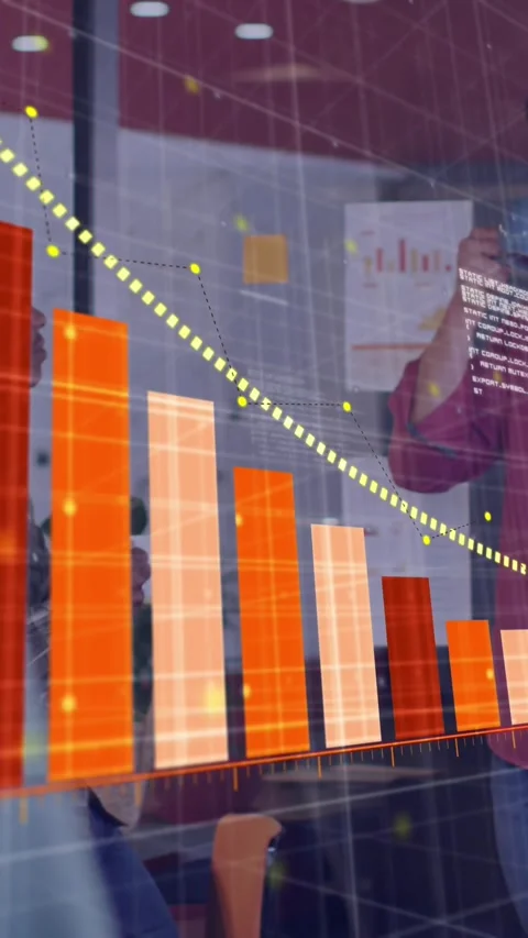 Animation of arrow on graph, computer language, diverse coworkers discussing Stock Footage 344745821