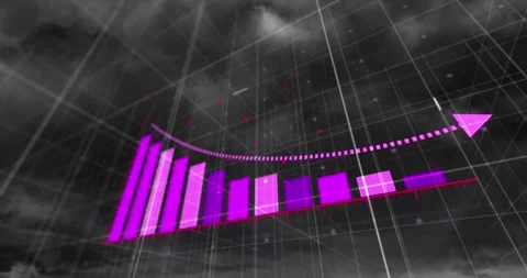 Animation of arrow on graph over grid pattern against lightning through dense 스톡 동영상 325704320
