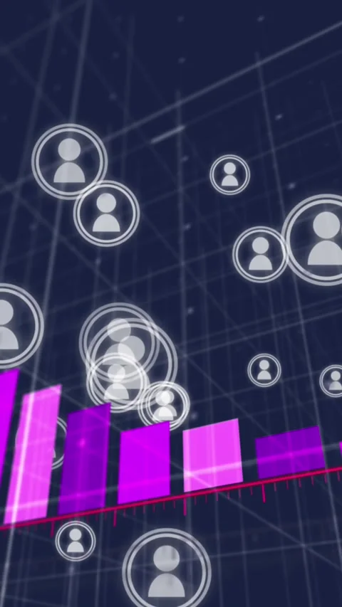 Animation of arrow on graph with profile icons over grid pattern against black Stock Footage 343644975
