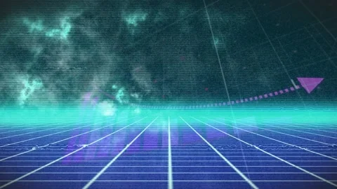 Animation of arrow moving upward over grid pattern against black background Stock Footage 221878531
