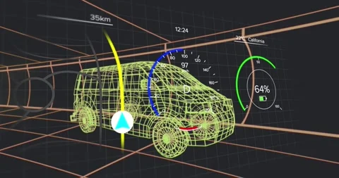 Animation of arrow on navigation pattern, numbers in circle and speedometer over Stock Footage 329699406