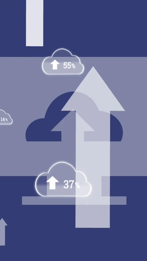 Animation of arrows and clouds over computer Stock Footage 342802086