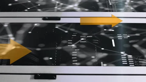 Animation of arrows and shapes over server room Stock Footage 312899510