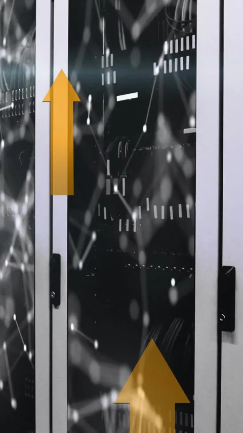 Animation of arrows and shapes over server room Stock Footage 320444056
