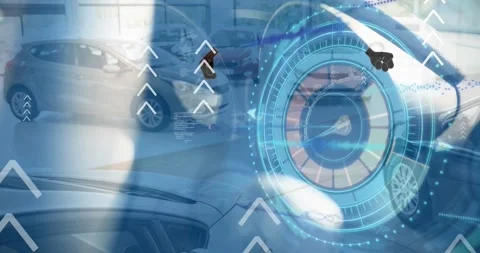 Animation of arrows and speedometer over cars Stock Footage 326296607