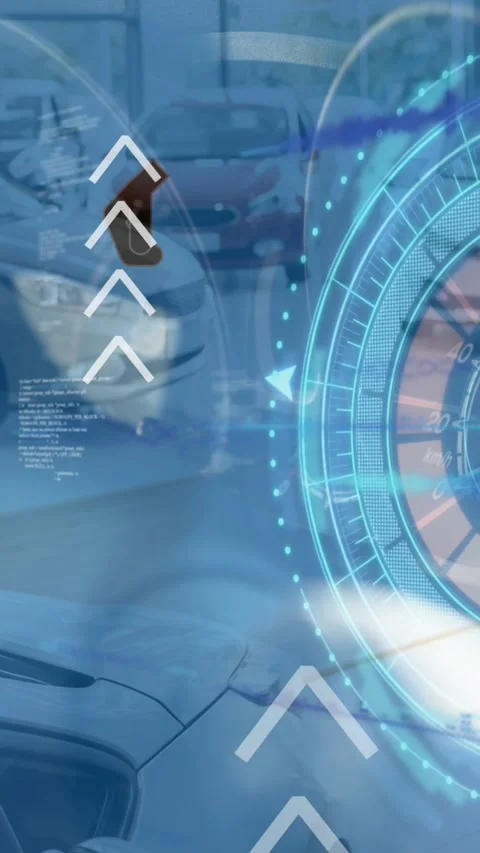 Animation of arrows and speedometer over cars Stock Footage 344693814